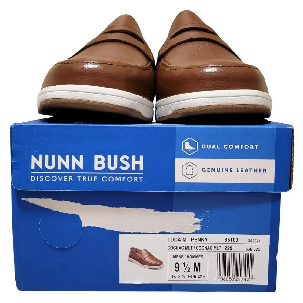Nunn Bush Men Luca Moc Toe Penny Slip On Loafers Size US 9.5M Cognac Brown